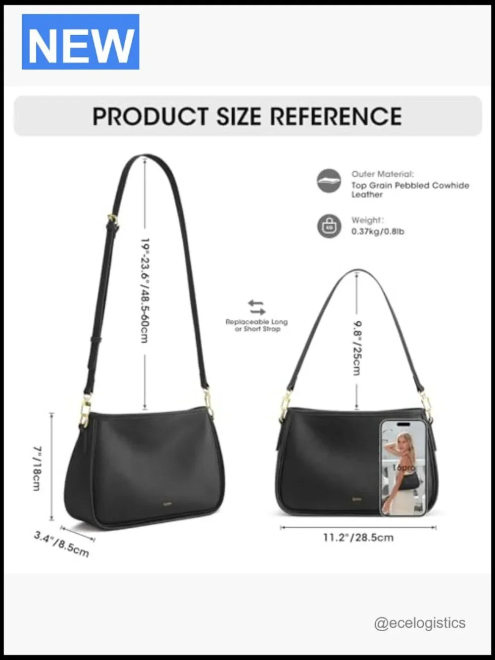 Medium Leather Hobo Bag with 2 Removable Straps